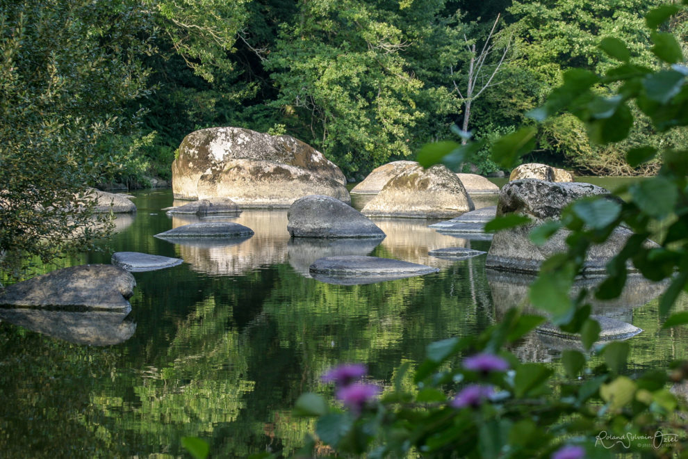 Blocs et rochers au milieu de la rivière la Sèvre Nantaise.